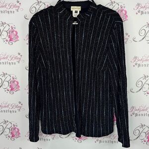 Laura petites sparkly cardigan top Elegant Black and Blue Pinstripe Blazer